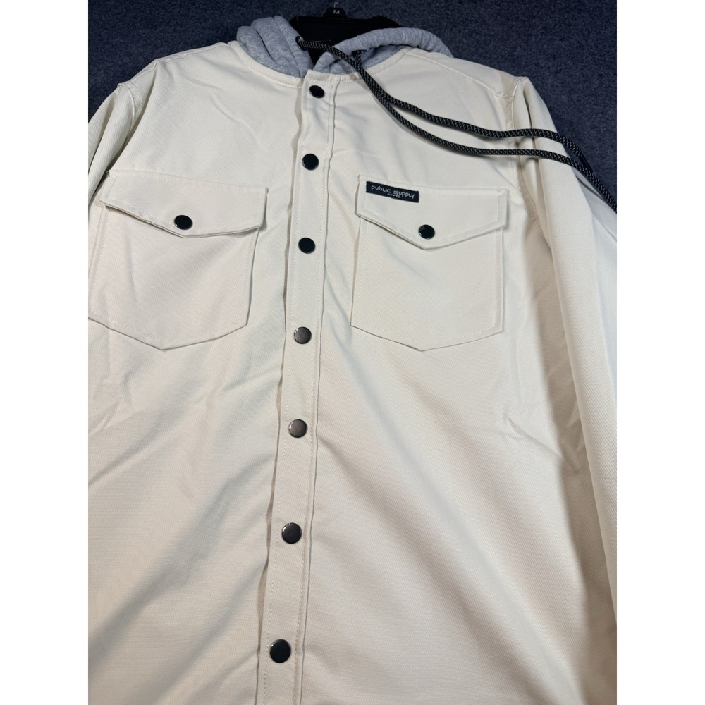 Public Supply Men's Hooded‎ Snap Button Shirt Jacket Cream Size S